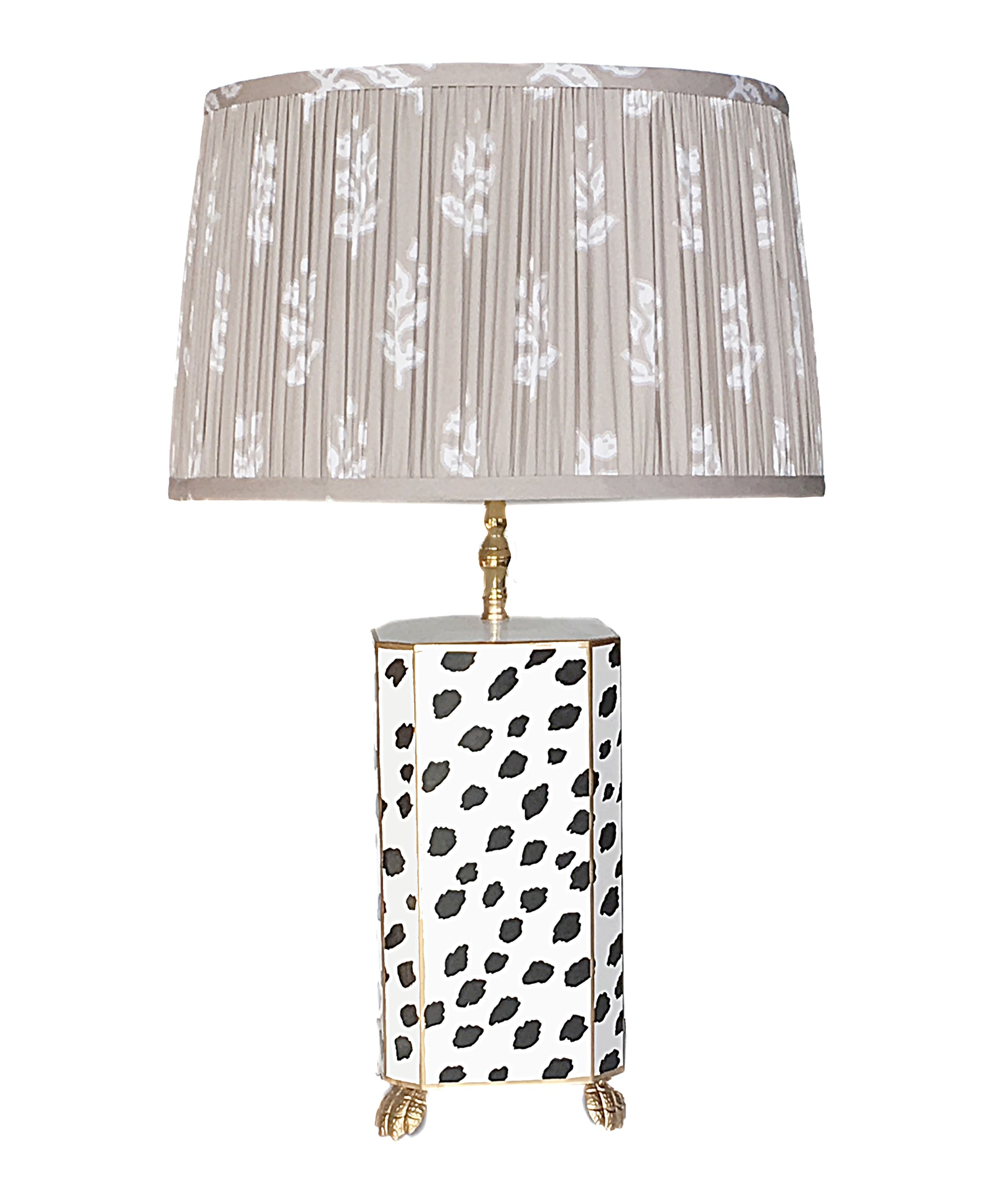 Black Fleck Lamp with Pleated Grey Sprig Shade