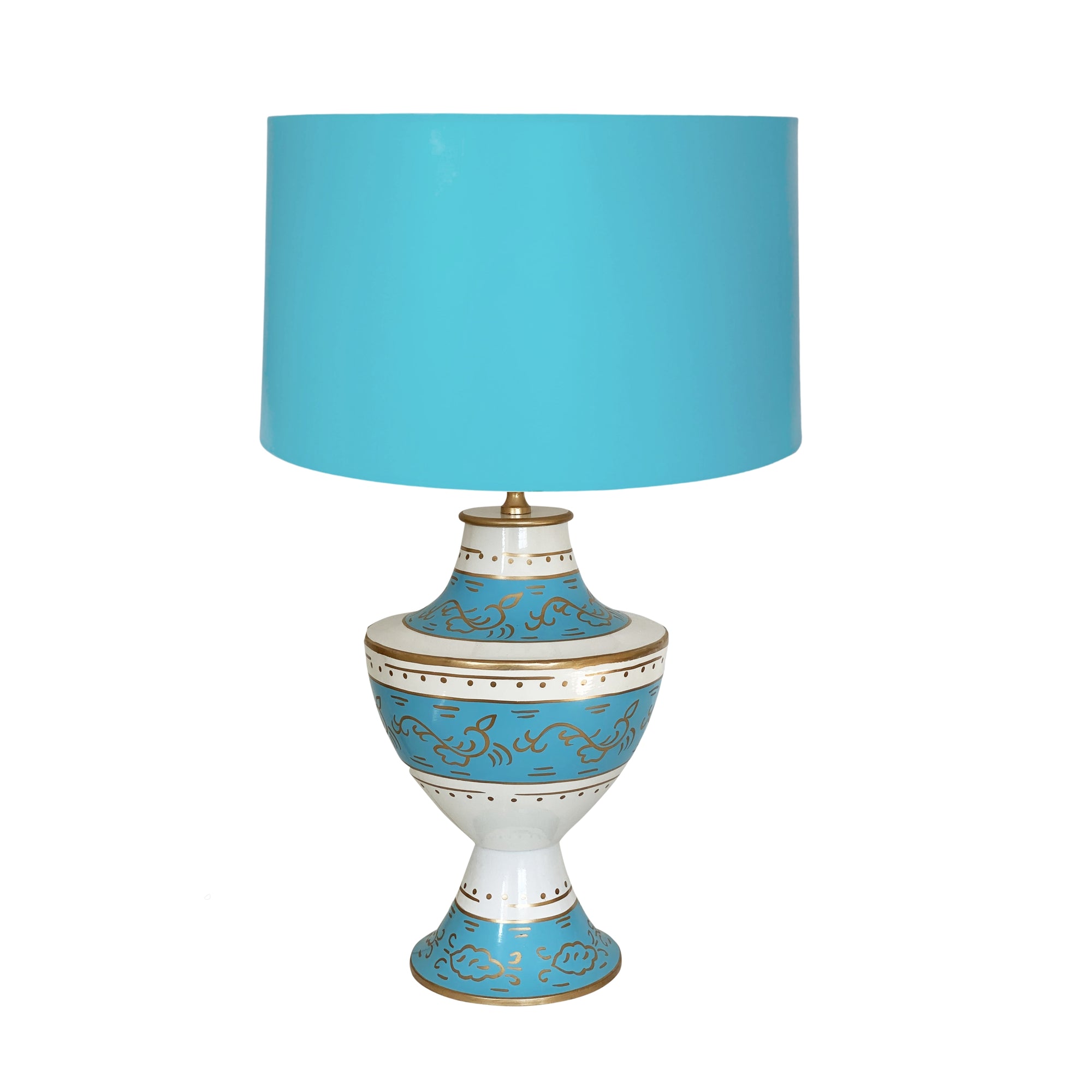 Dana Gibson Klismos in Jules Lamp with Solid Turquoise Shade
