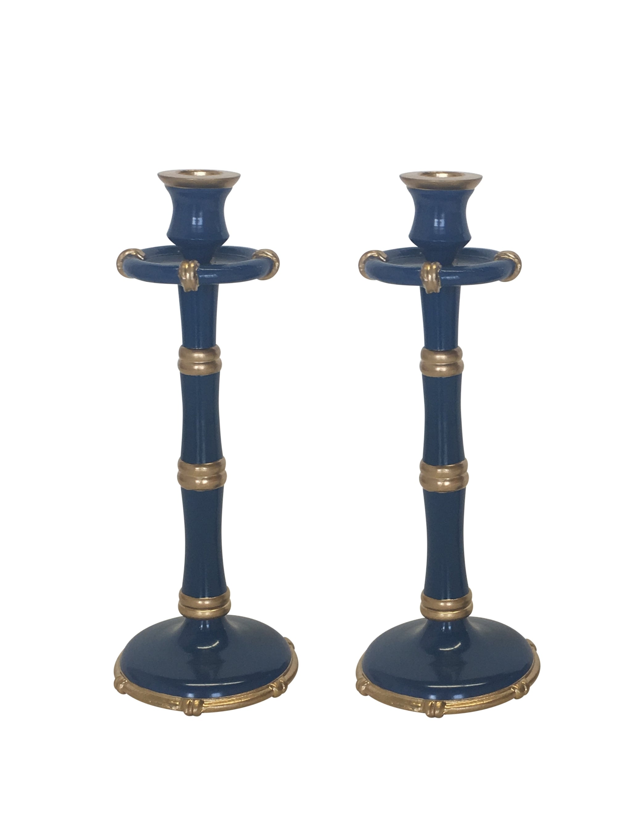 Pair of Tall Bamboo Candlesticks in Navy