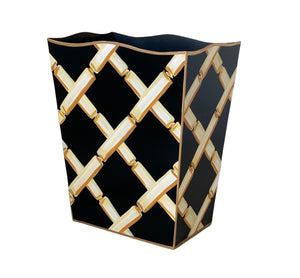 Cream Bamboo on Black Wastebasket