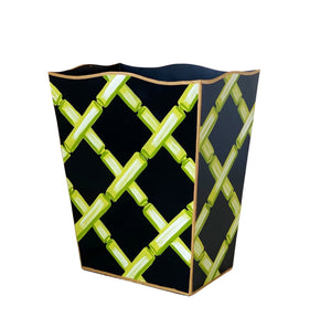 Green Bamboo on Black Wastebasket, Tissue Box