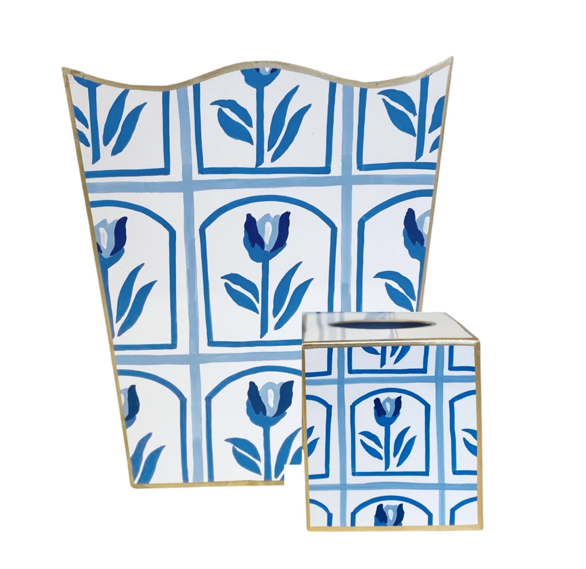 Dana Gibson Tulio in Blue Wastebasket and Tissue Box