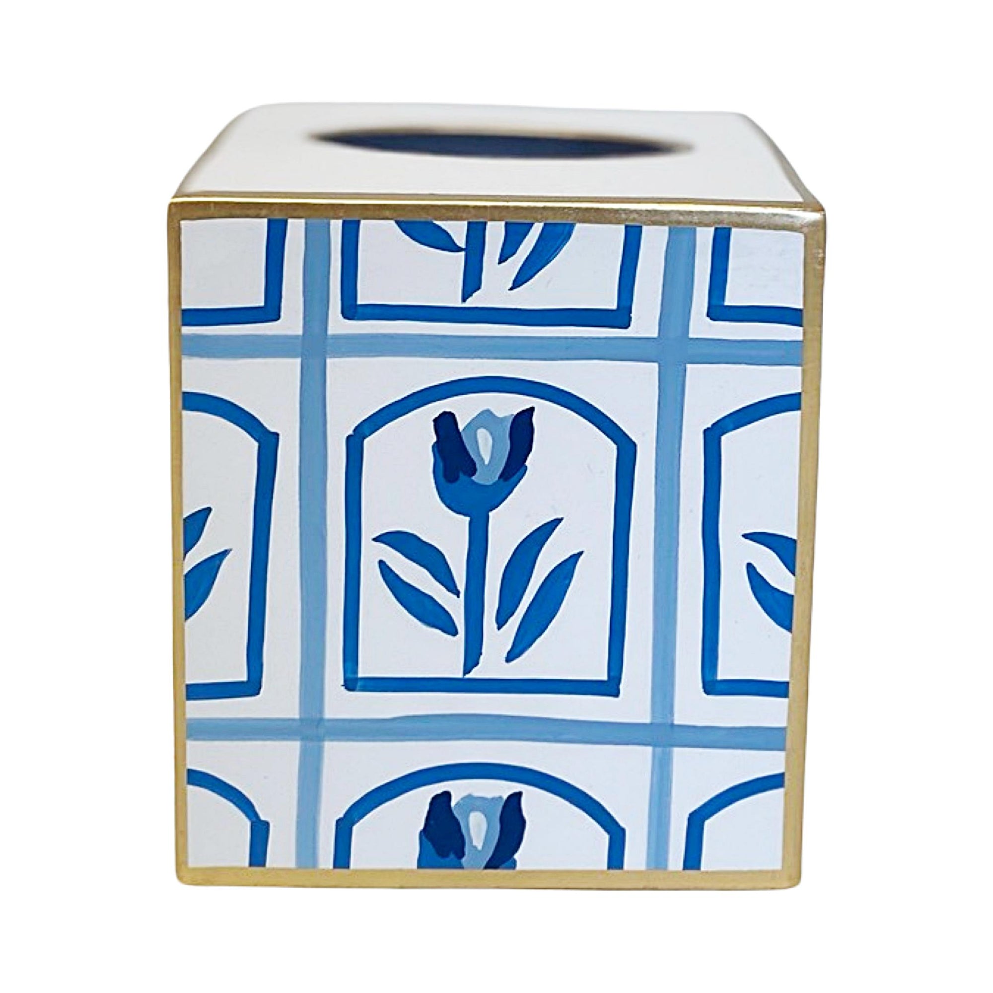 Dana Gibson Tulio in Blue Wastebasket and Tissue Box