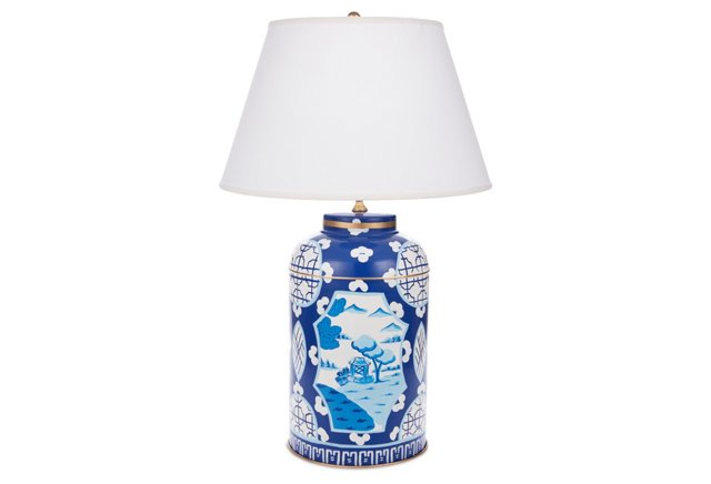Dana Gibson Blue Canton Tea Caddy Lamp, 2Q