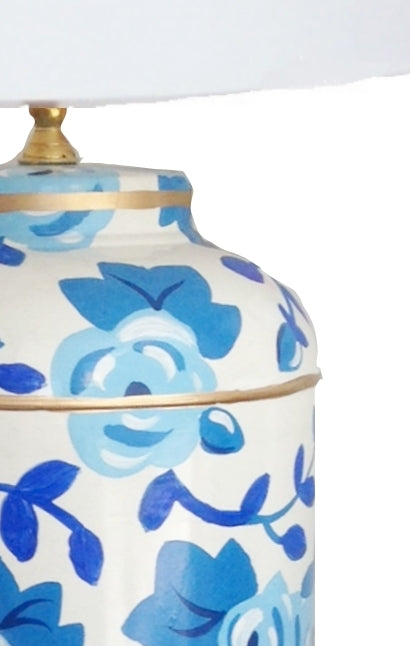 Dana Gibson Blue Chintz Tea Caddy Lamp in Small