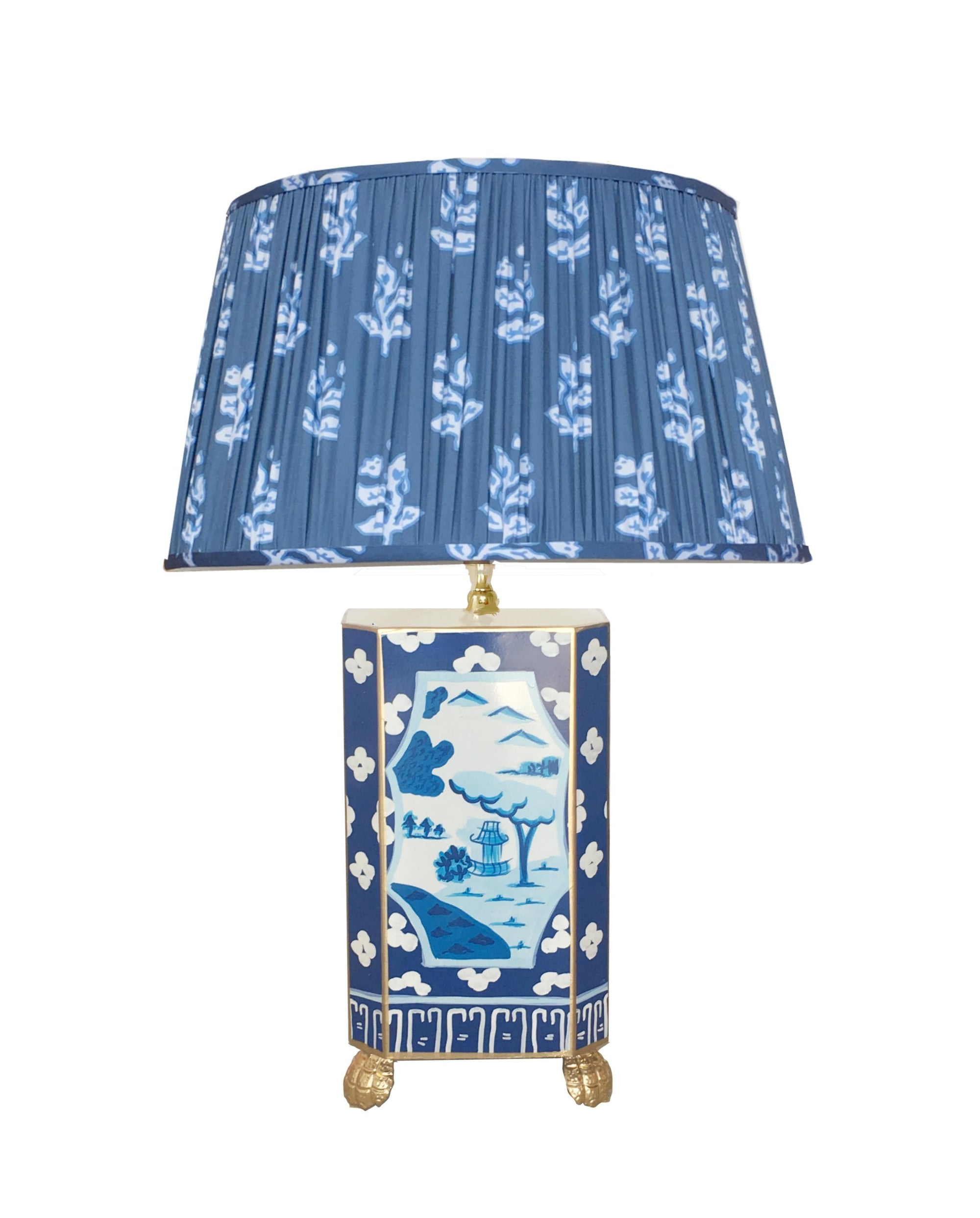 Dana Gibson Canton in Blue Lamp with White Shade, Small