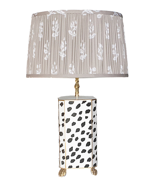 Black Fleck Lamp with Pleated Grey Sprig Shade by Dana Gibson