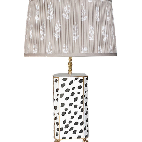 Black Fleck Lamp with Pleated Grey Sprig Shade by Dana Gibson