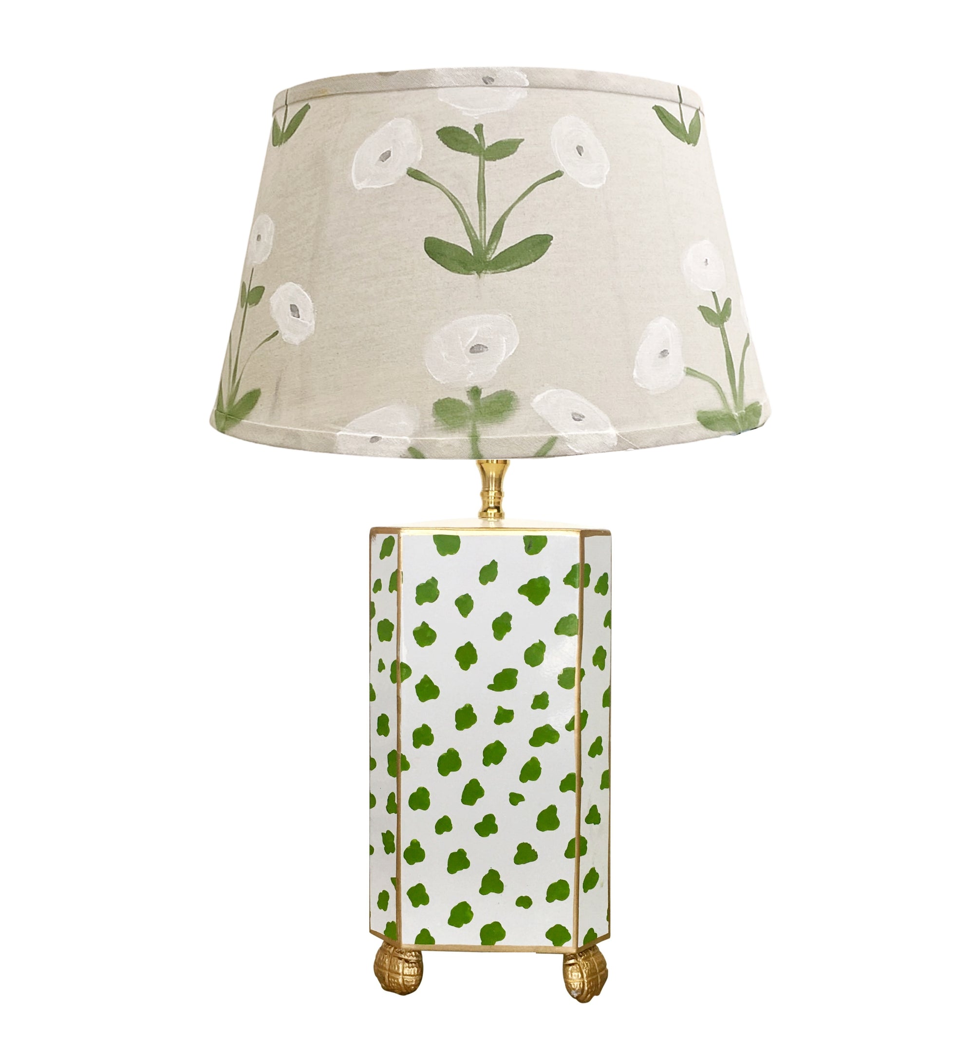 Dana Gibson Green Fleck Lamp with Hand Painted Amalfi Shade