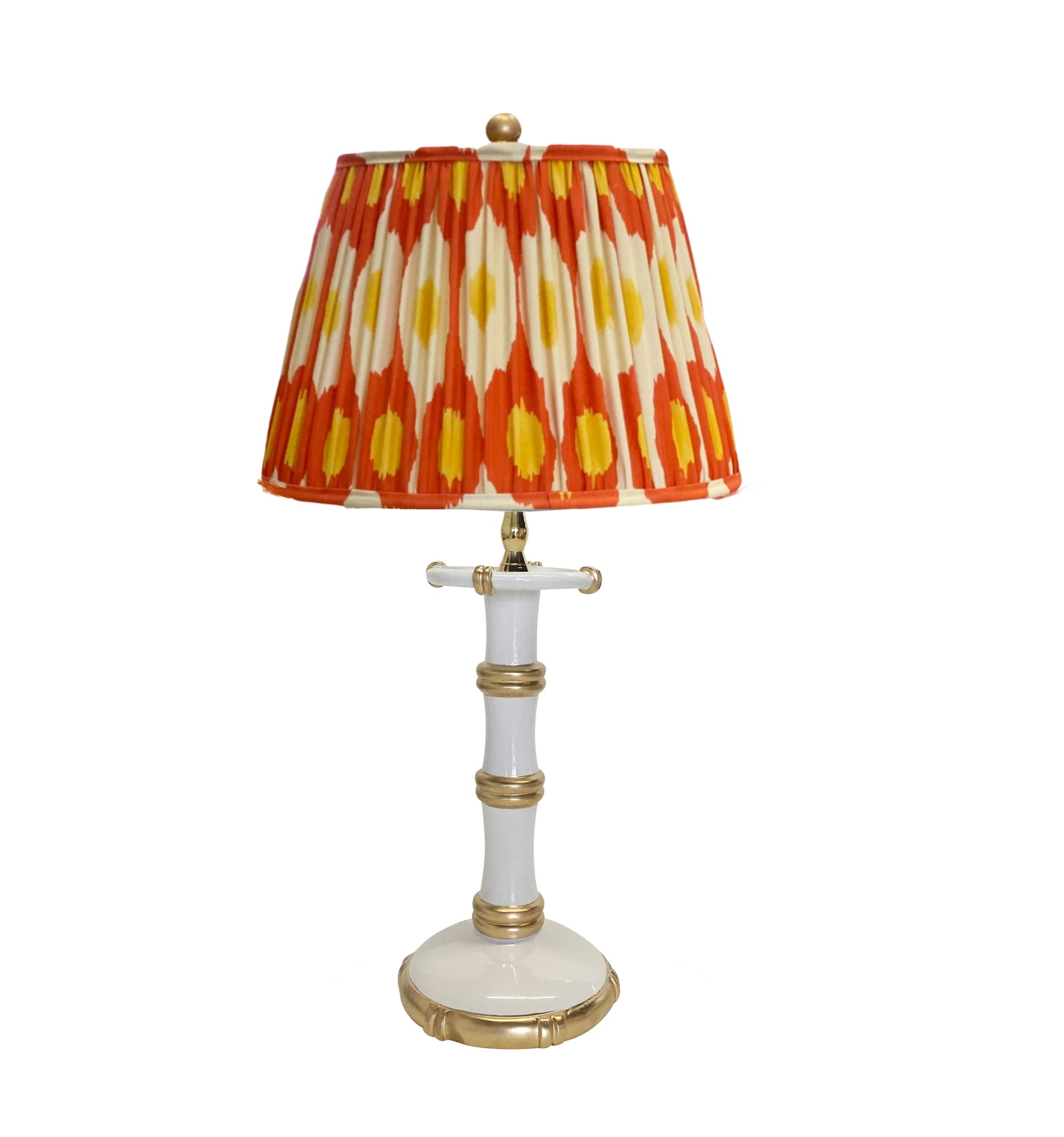 Bamboo White Candle Stick Lamp in White with Ikat Shade