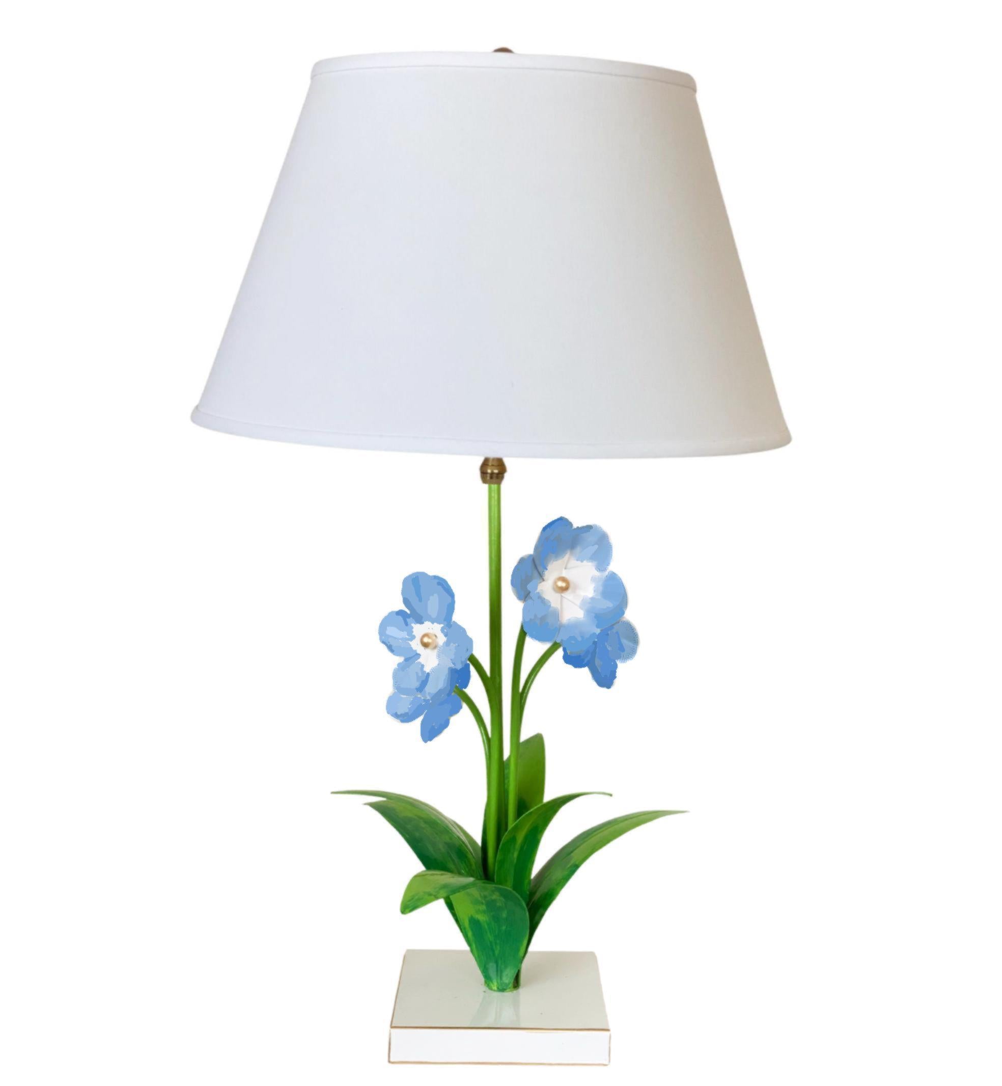 Dana Gibson Tole Fleur Lamp in Blue