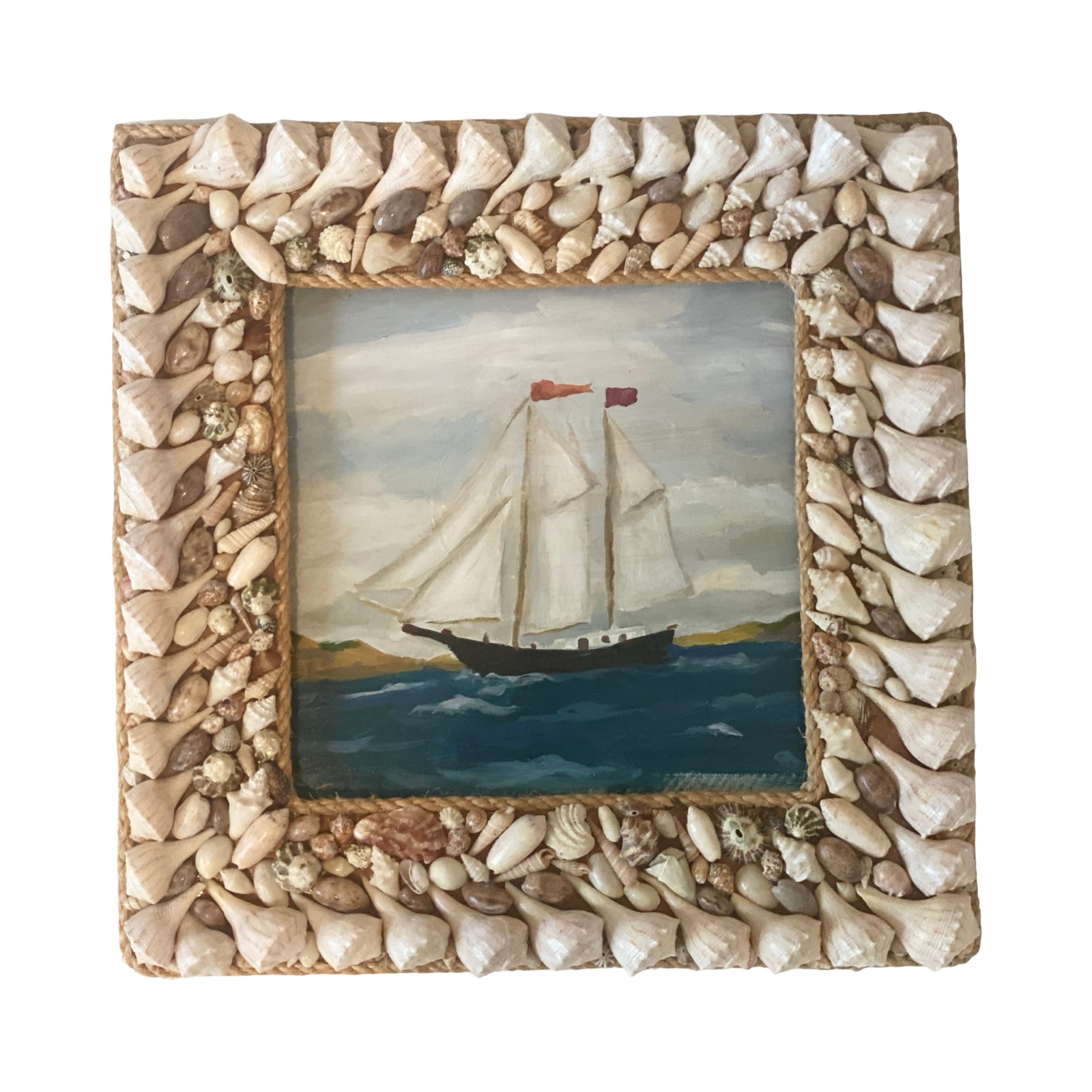Dana Gibson Sail Painting in Vintage Shell Frame