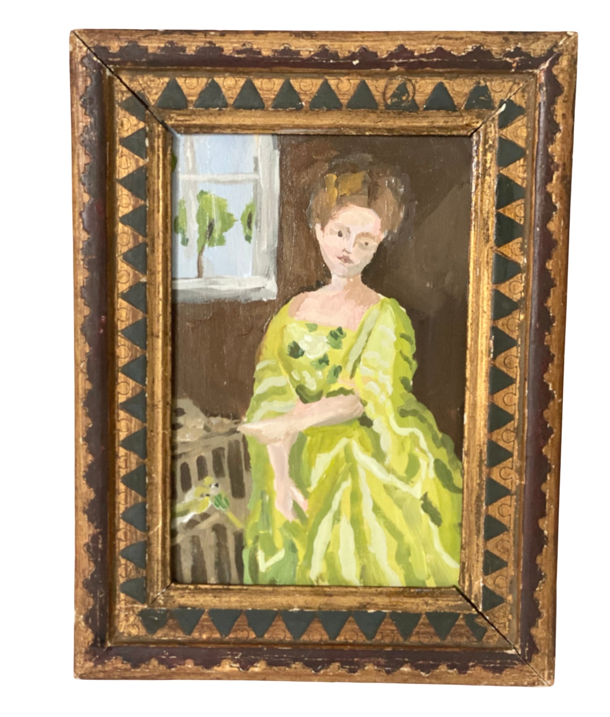 Dana Gibson Lady with Green Parakeets