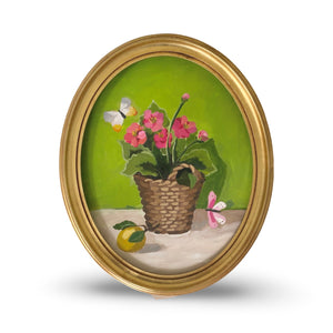 Dana Gibson Basket of Flowers and a Lemon on Green Ground, Framed