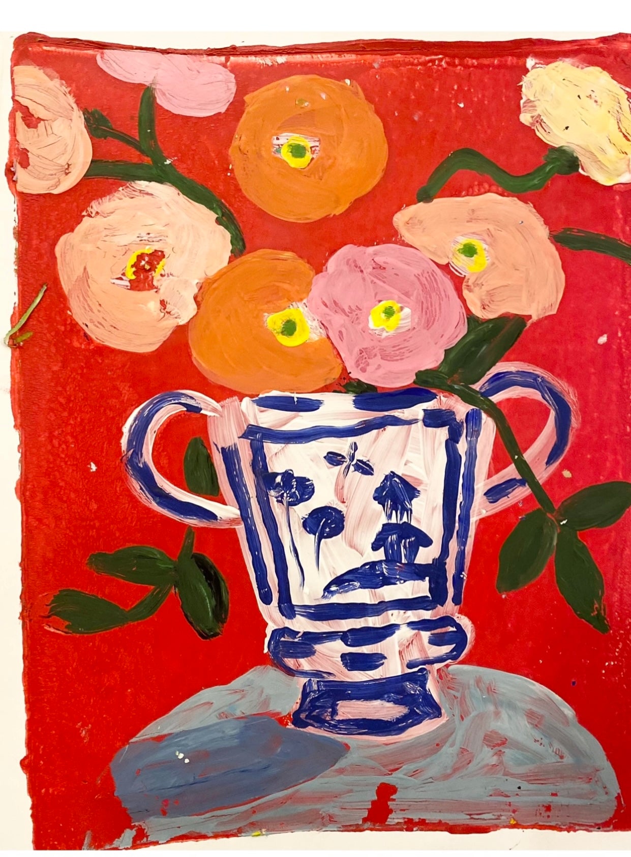 Dana Gibson Delft Vase in Red Room, unframed
