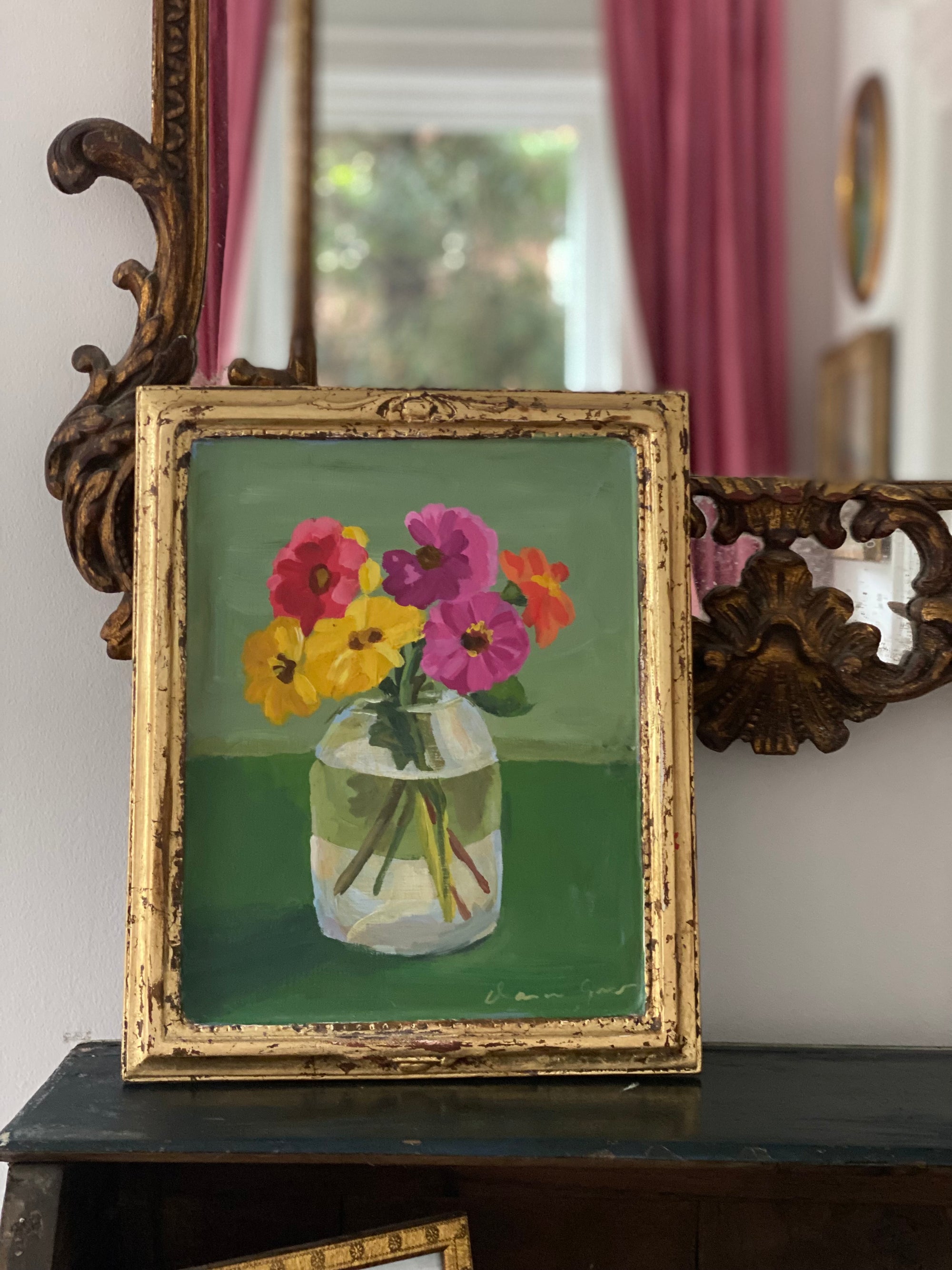 Dana Gibson Zinnias on Point