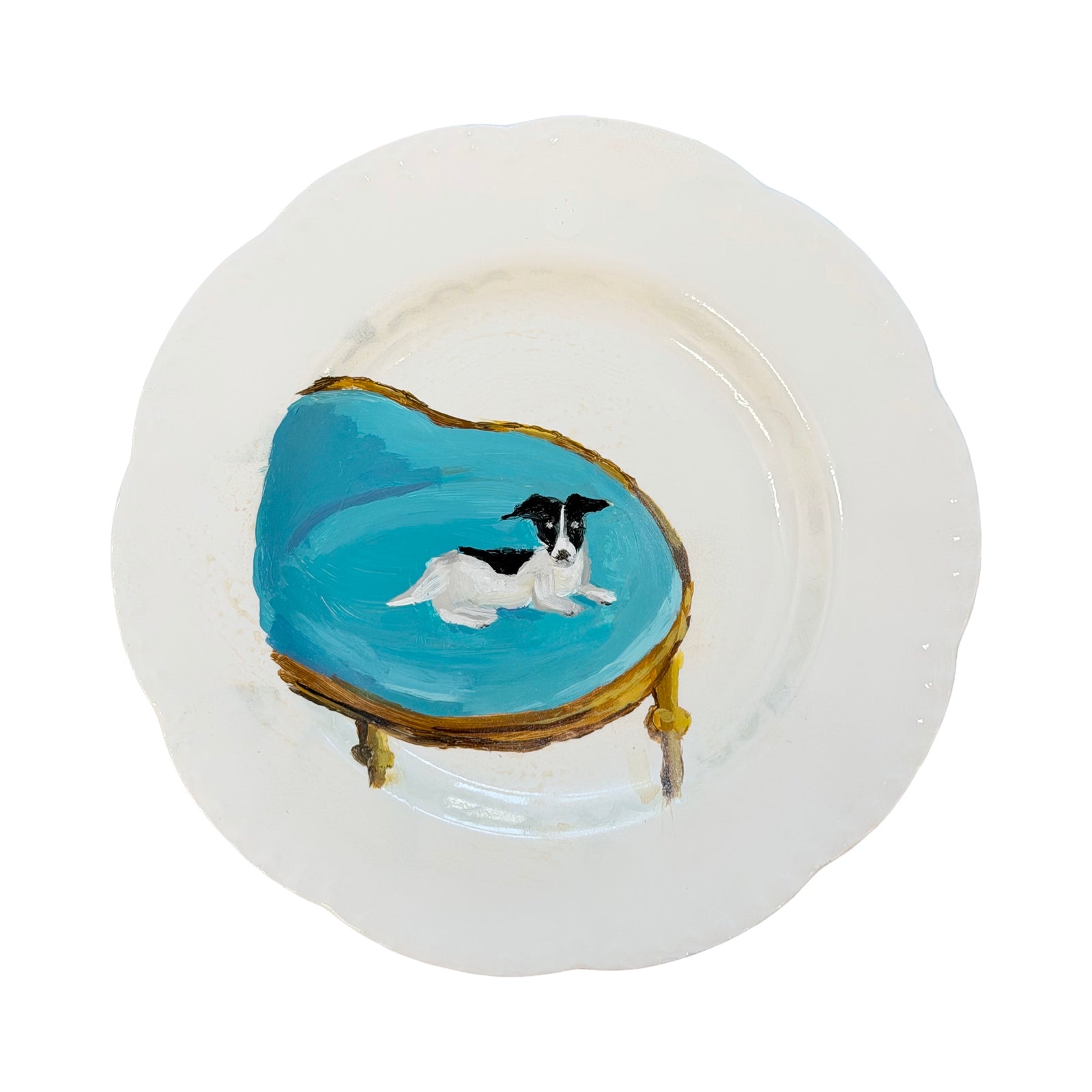Dana Gibson Ottoman Plate with Black and White Dog