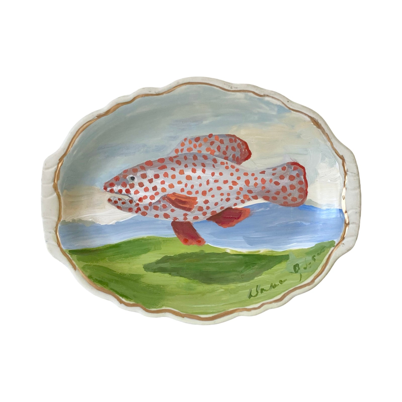 Dana Gibson Hand Painted Fish Platter