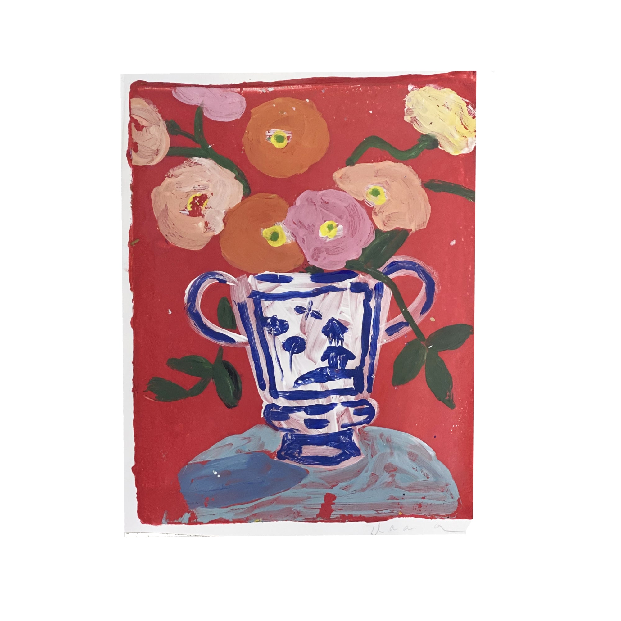 Dana Gibson Delft Vase in Red Room, unframed