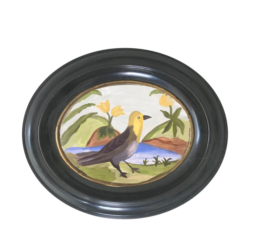 Dana Gibson  Yellow Finch in Vintage Oval Frame