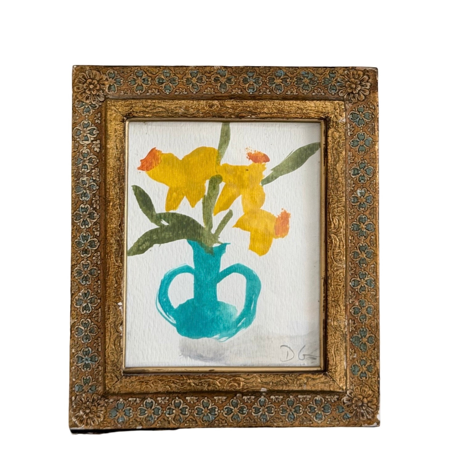 Dana Gibson Turquoise Floral in Vintage Frame