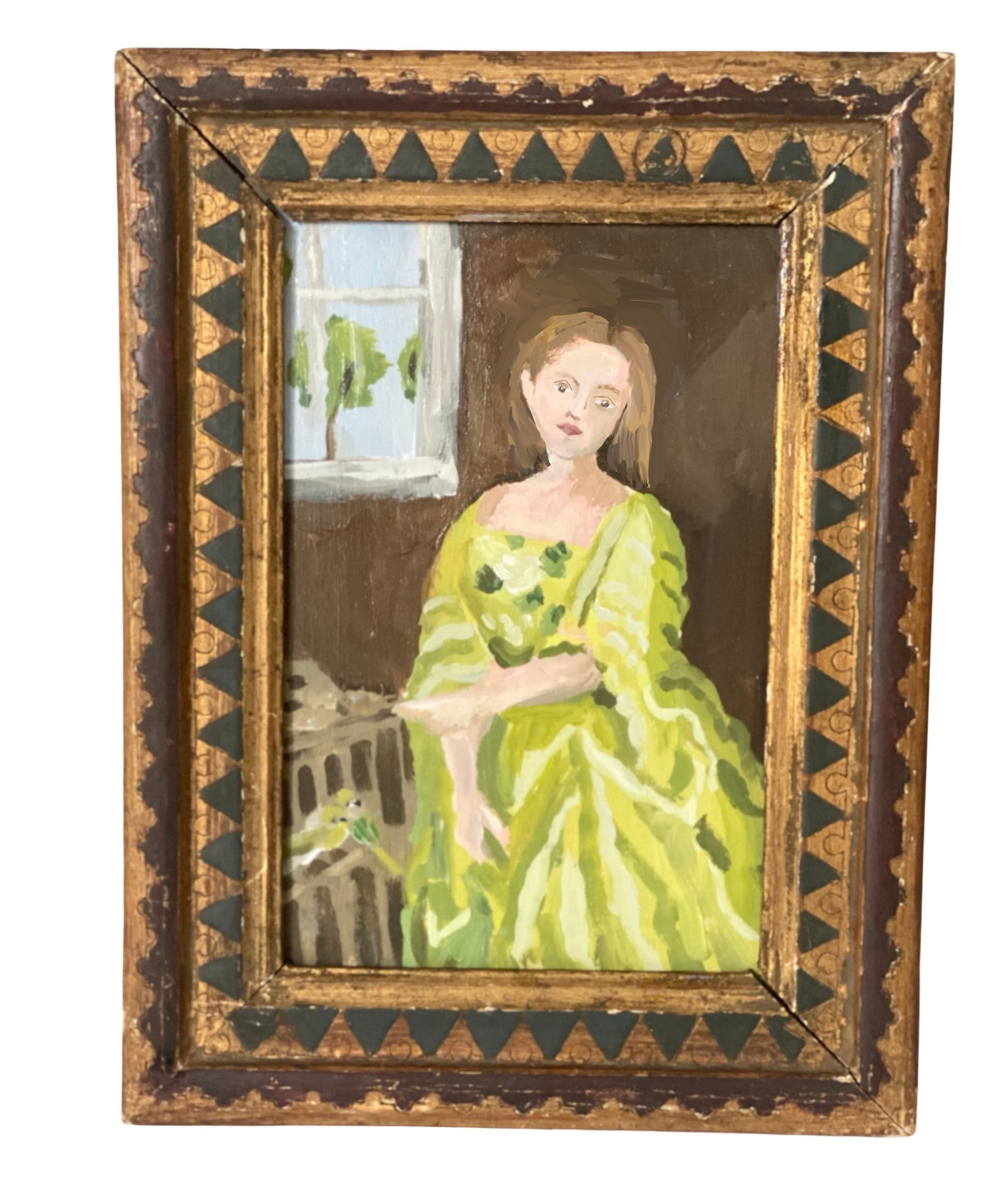 Dana Gibson Lady with Green Parakeets