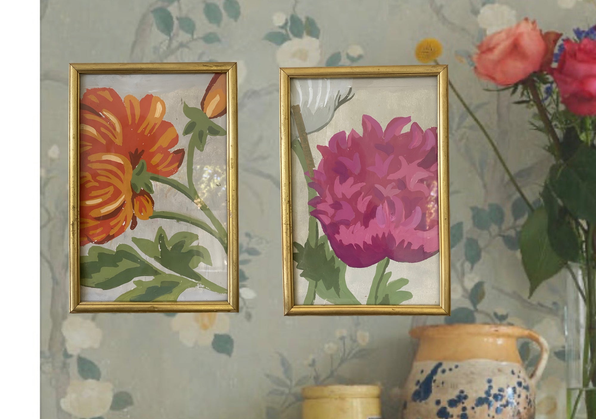 Dana Gibson Dahlia in Pink Modern Floral