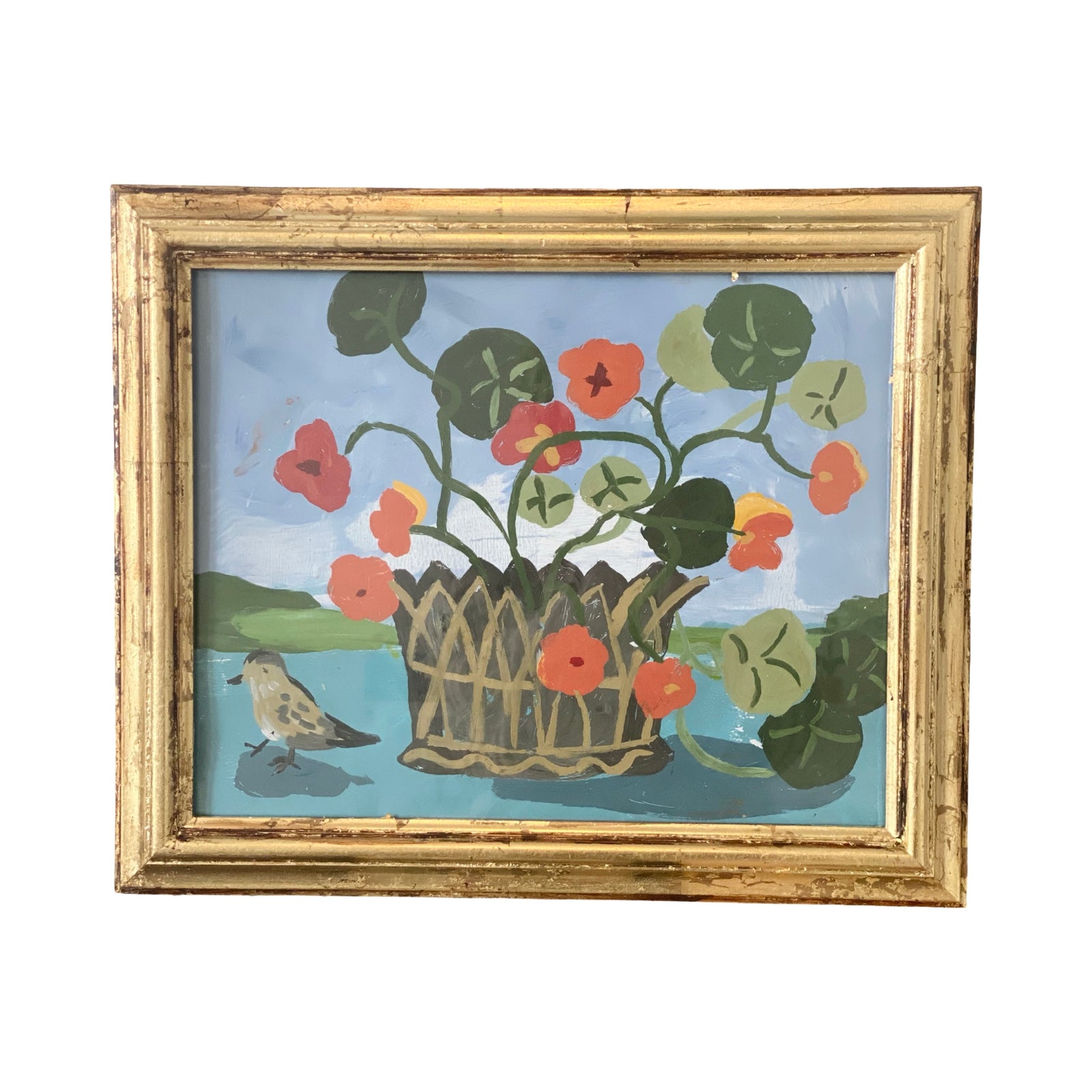 Dana Gibson Basket of Nasturtiums with Sparrow