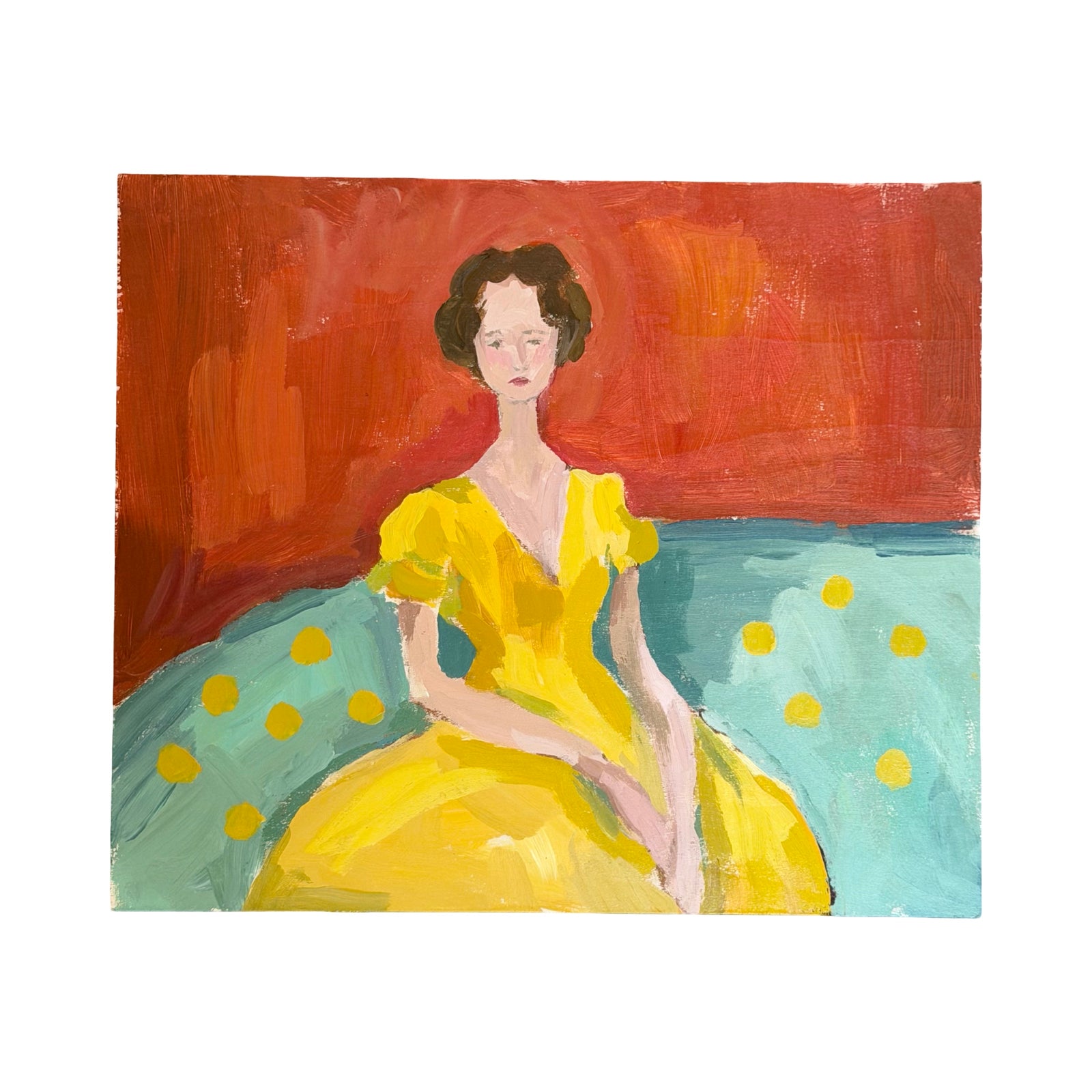 Dana Gibson Yellow Dress  on a Green Divan