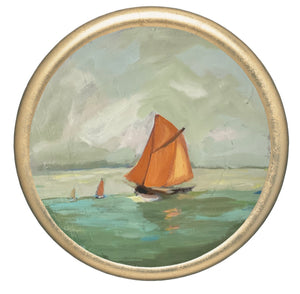 Dana Gibson Sailing Ship on Round Board
