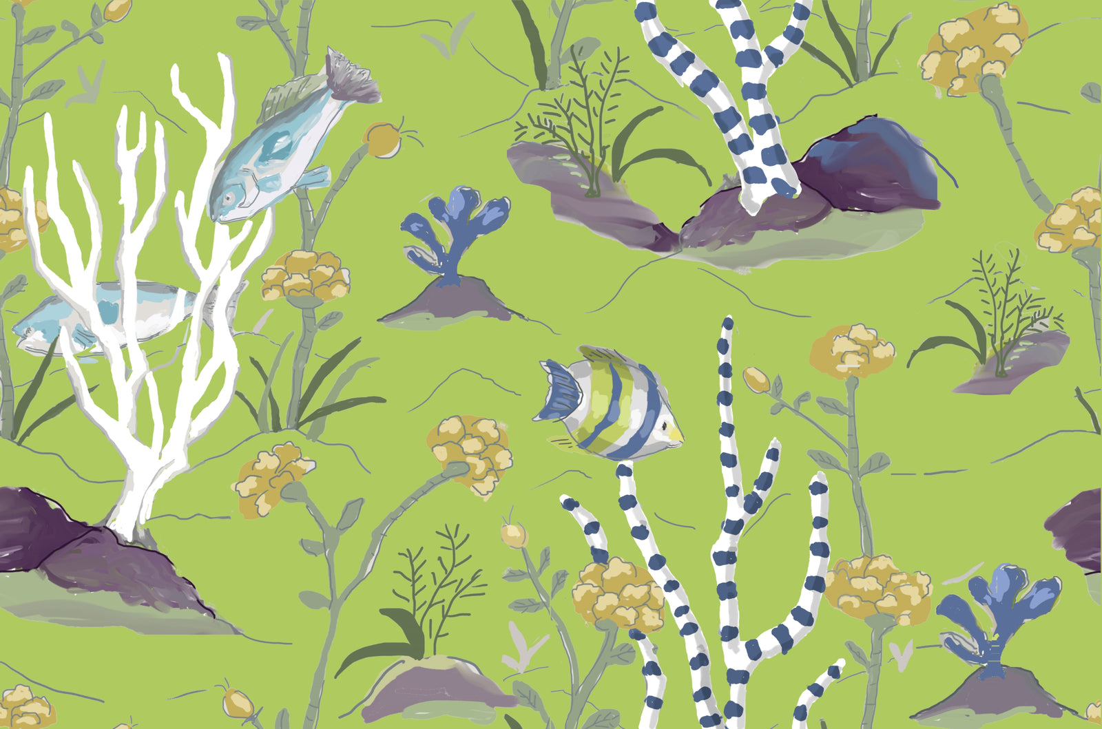 Reef Wall Paper and Fabric in Apple