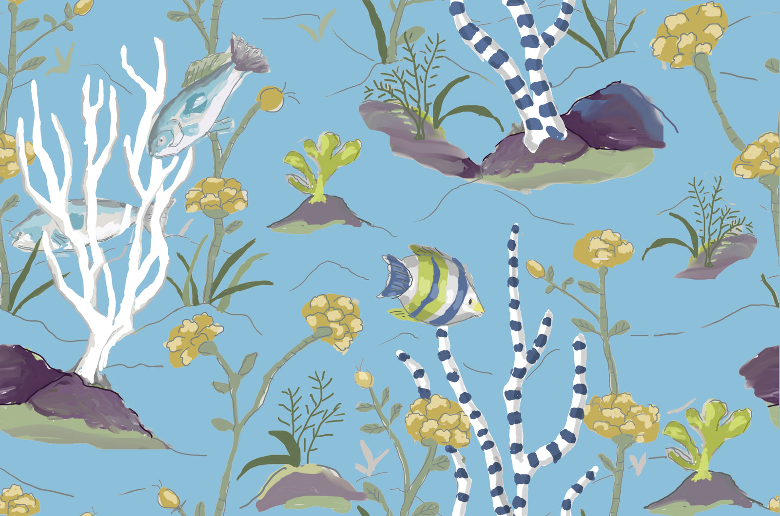 Reef Wall Paper and Fabric in Blue