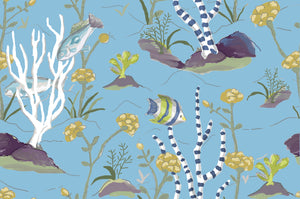 Reef Wall Paper and Fabric in Blue