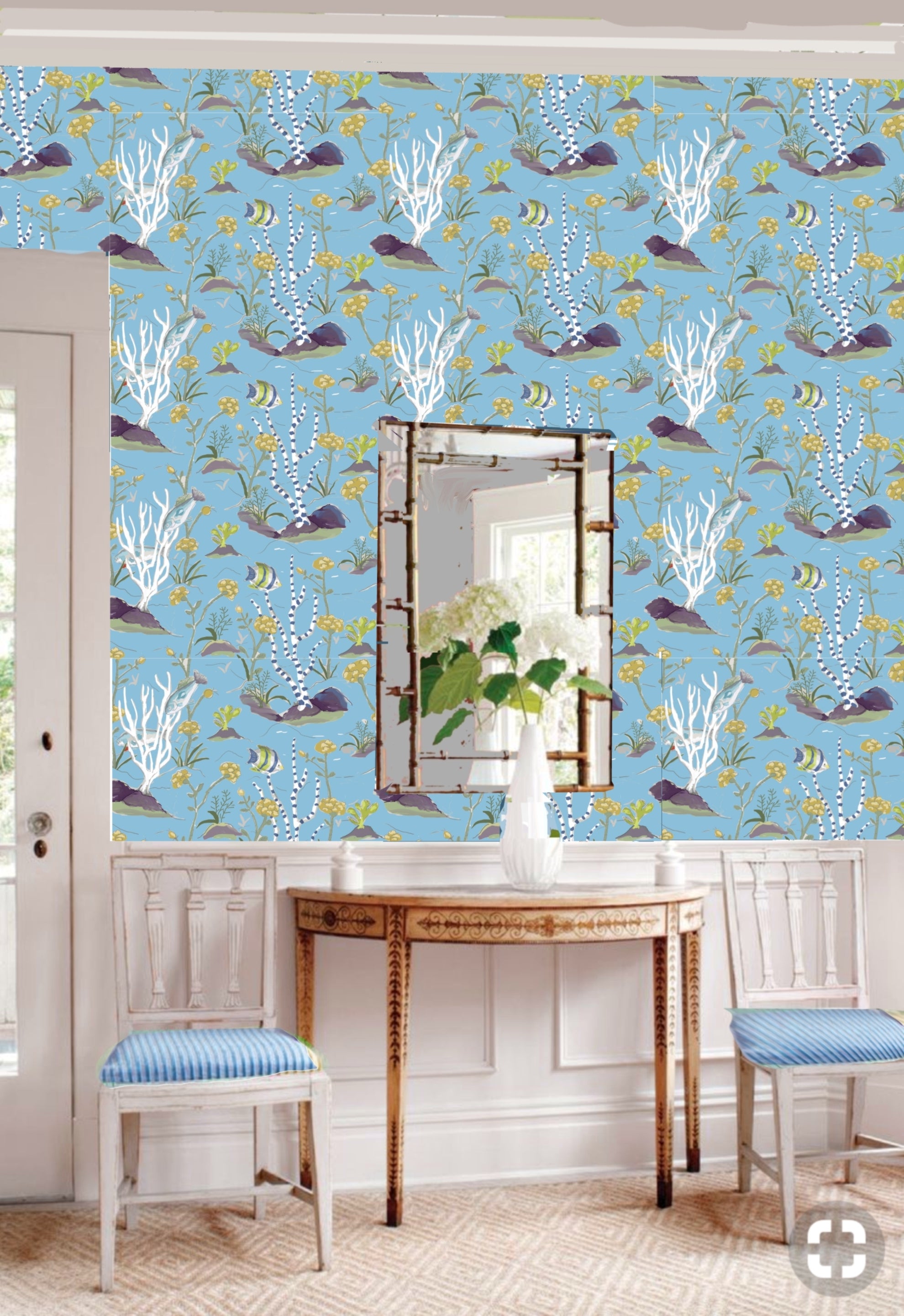 Reef Wall Paper and Fabric in Blue