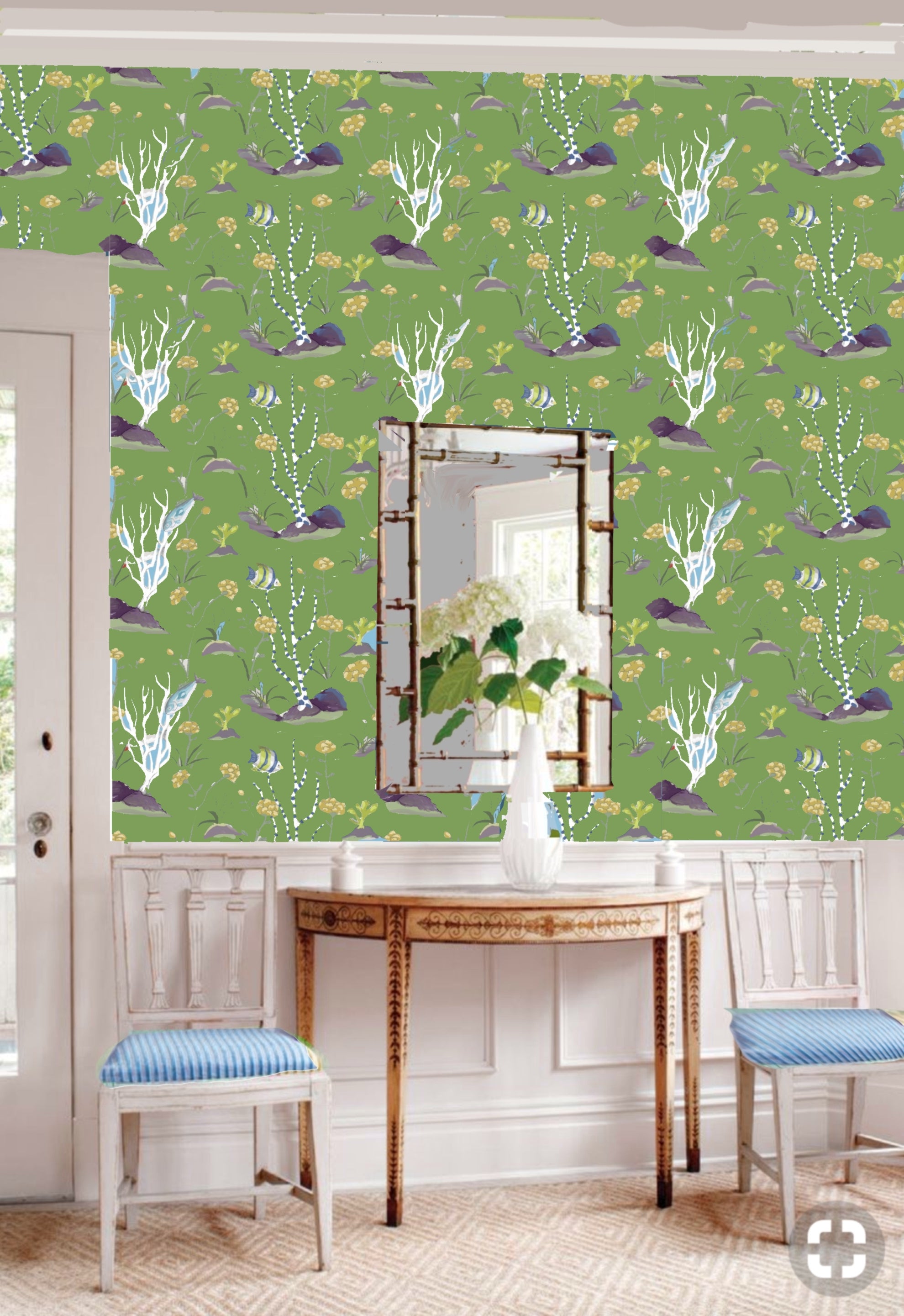 Reef Wall Paper and Fabric in Apple