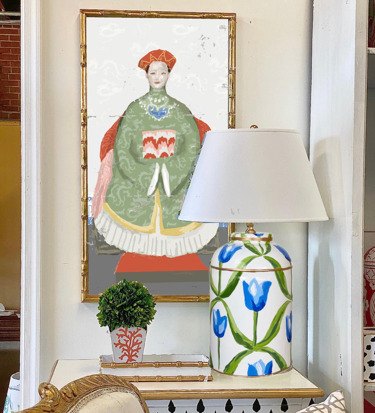 Dana Gibson Gilded Threads in Green, Gilt White Frame
