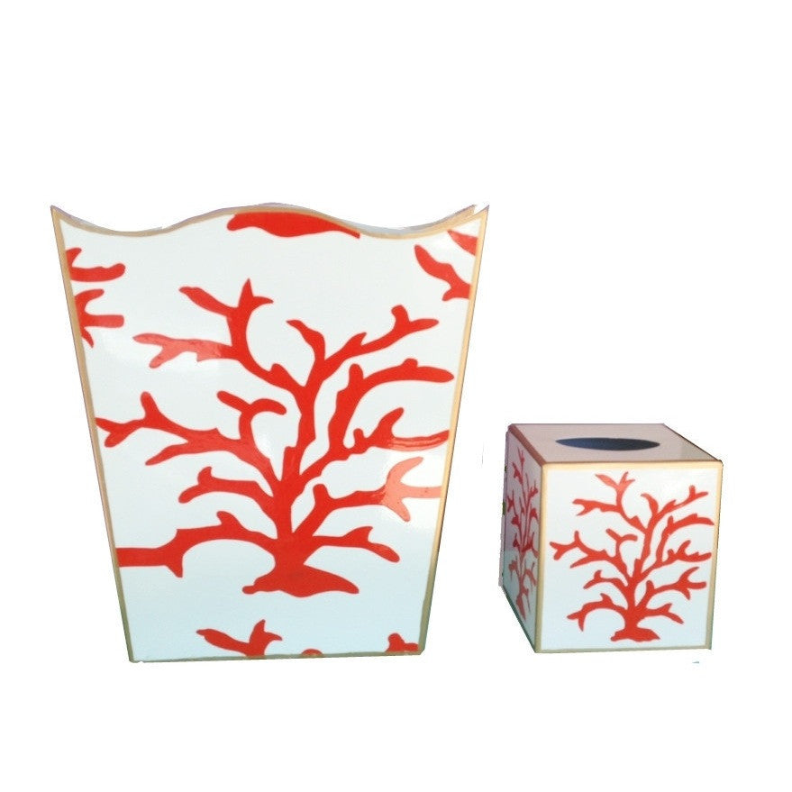 Dana Gibson Coral Coral Wastebasket, Tissue Box