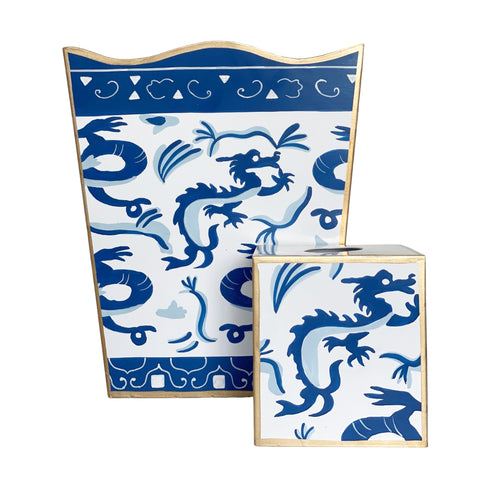 Dana Gibson Wastebasket in Blue Dragon