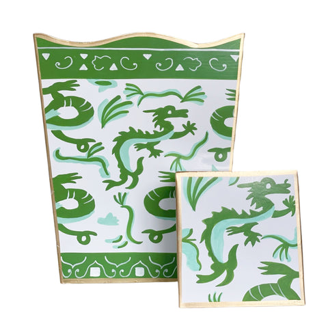 Dana Gibson Wastebasket in Green Dragon, Tissue Box