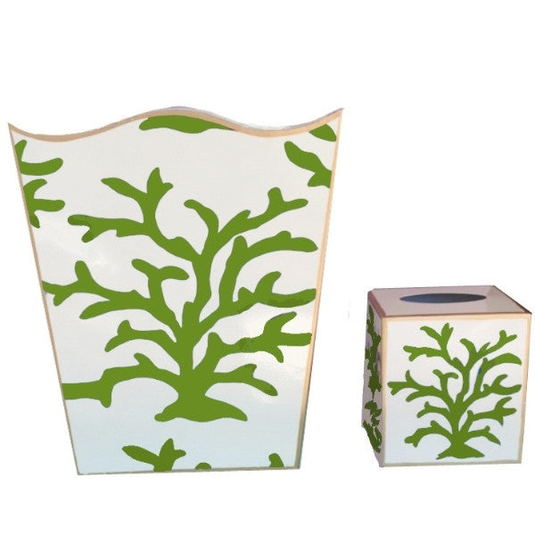 Dana Gibson Green Coral Wastebasket, Tissue Box