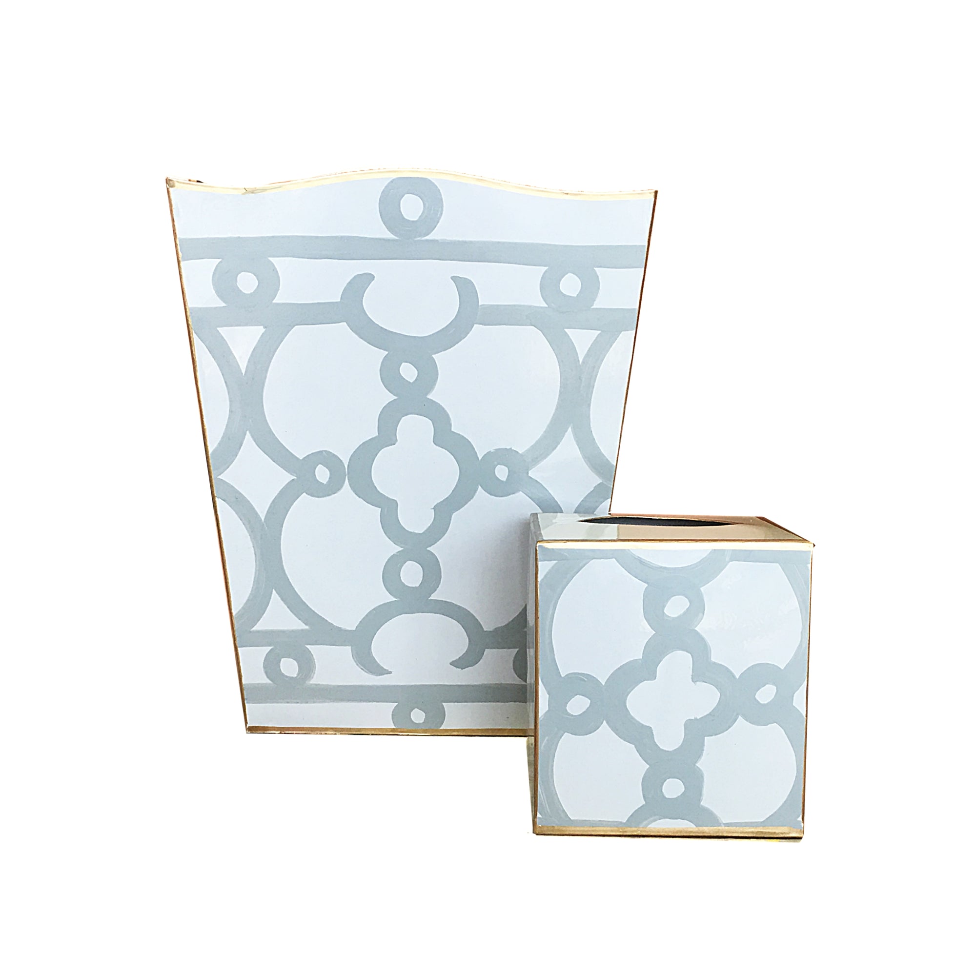 Dana Gibson Grey Ming Wastebasket, Tissue Box