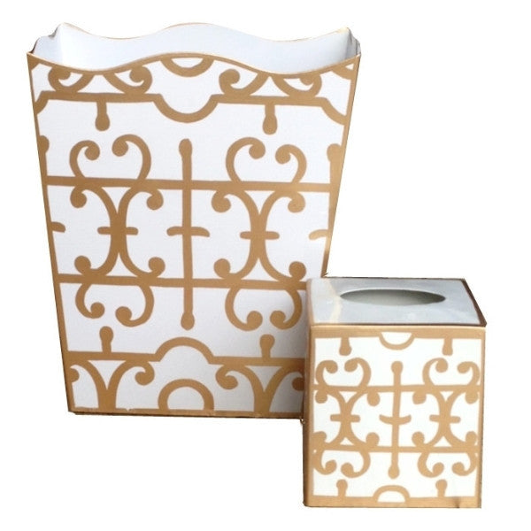 Dana Gibson Gold Klimt Wastebasket, Tissue Box
