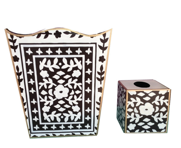 Dana Gibson Mosaic in Brown Wastebasket and Tissue Box