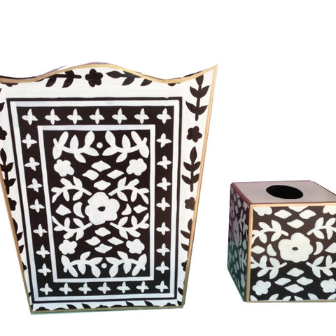 Dana Gibson Mosaic in Brown Wastebasket and Tissue Box