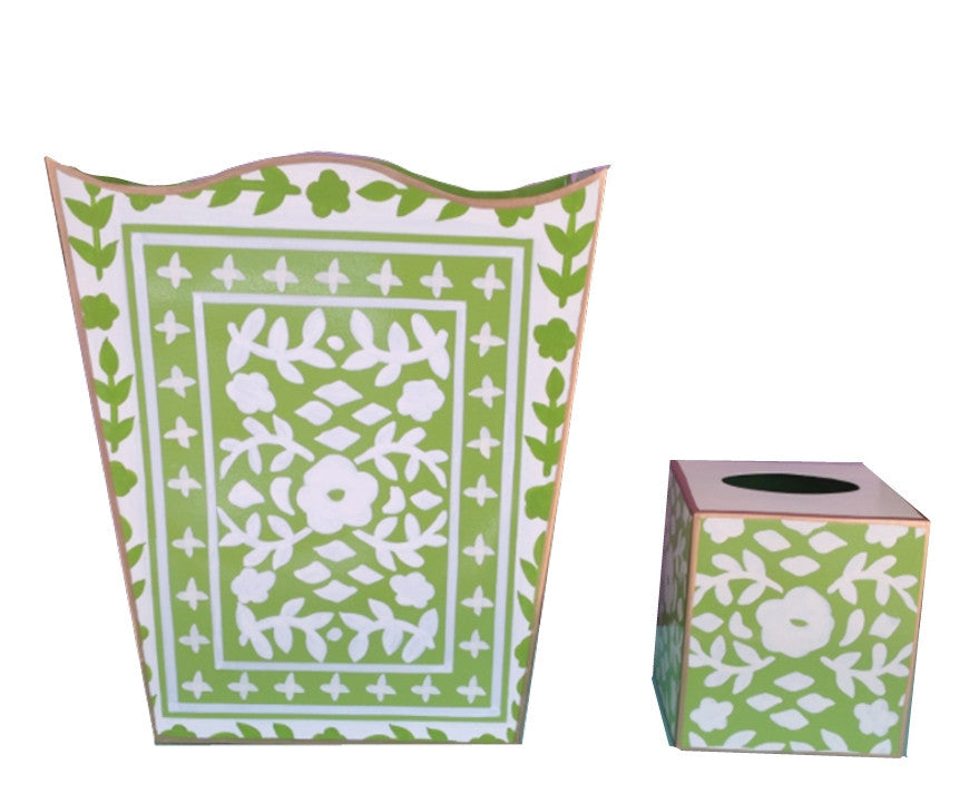 Mosaic in Green Wastebasket and Tissue Box