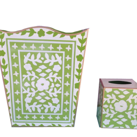 Mosaic in Green Wastebasket and Tissue Box