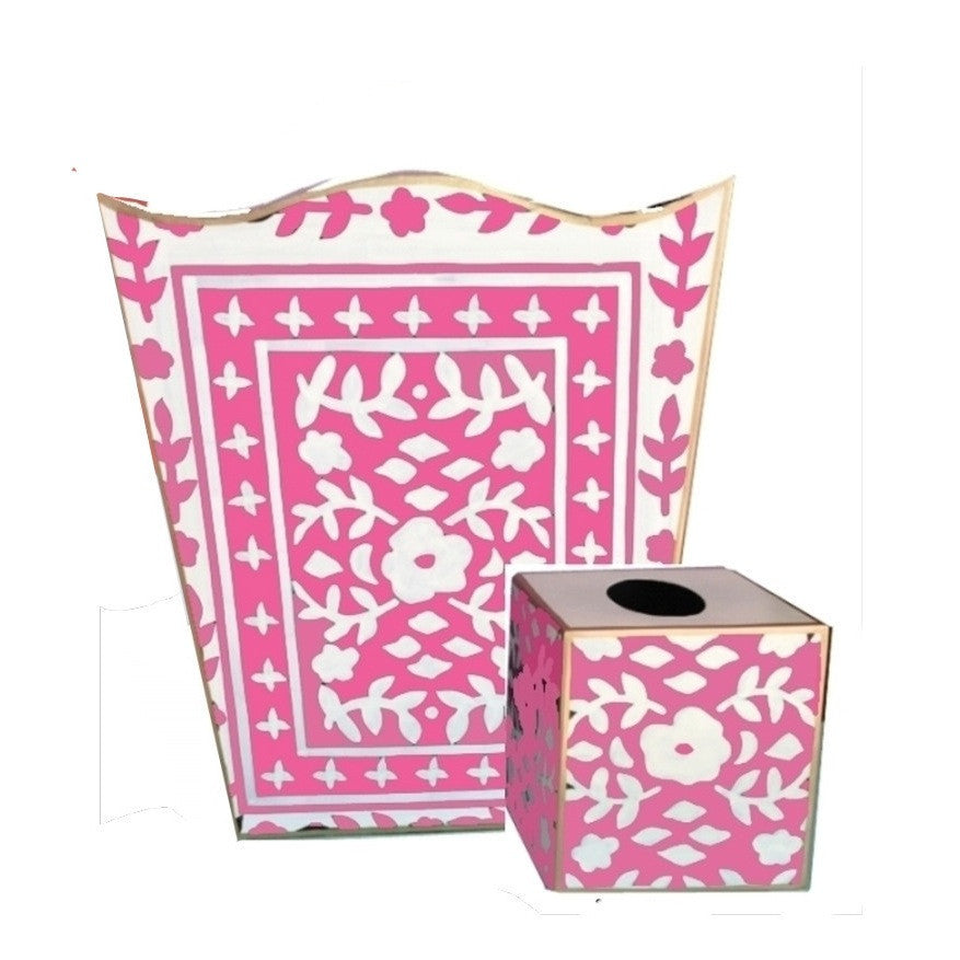 Dana Gibson Mosaic in Pink Wastebasket and Tissue Box