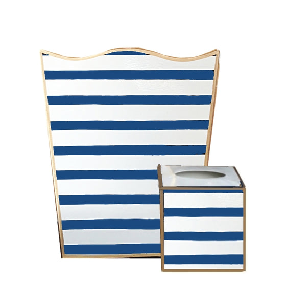 Navy Stripe Wastebasket,Tissue Box