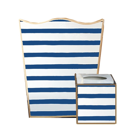 Navy Stripe Wastebasket,Tissue Box