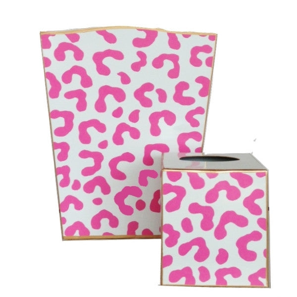 Pink Ocelot Wastebasket and Tissue Box